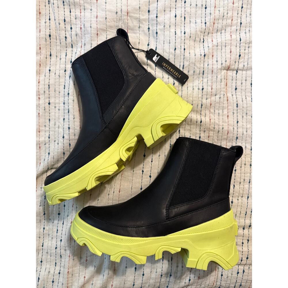 NEW Sorel Brex Chelsea Waterproof Boots - Women's Size 8 - Black Lime Green